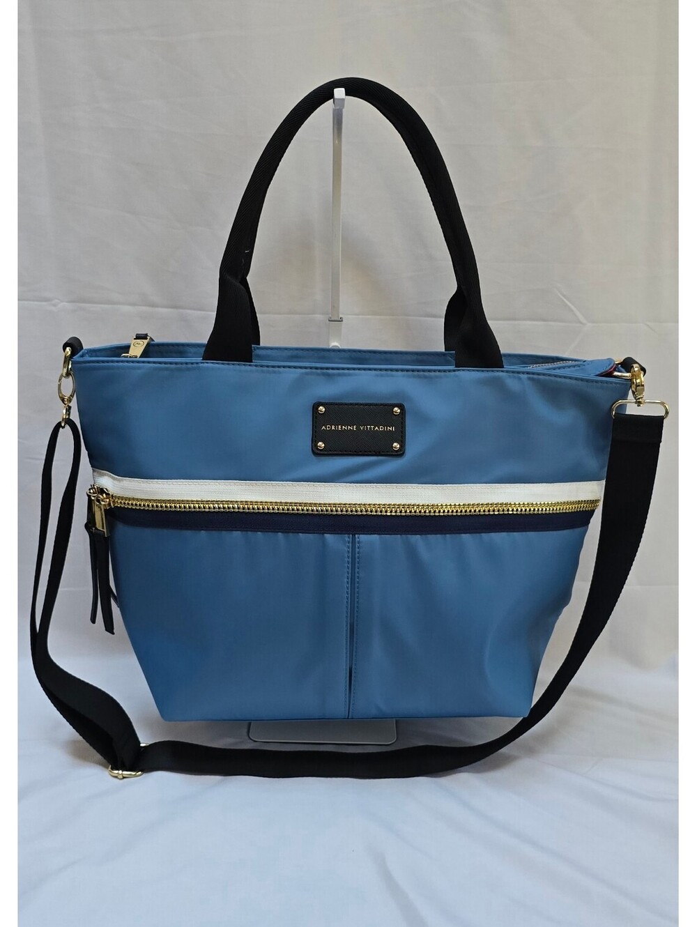 Adrienne Vittadini Blue Nylon Tote Shoulder Crossbody Bag Gold Hardware